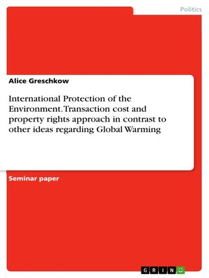 cover image of International Protection of the Environment. Transaction cost and property rights approach in contrast to other ideas regarding Global Warming